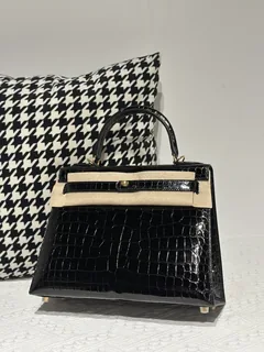 Crocodile Leather Black 28cm Glossy Gold Hardware Top Handle Bag WCB011 image 2