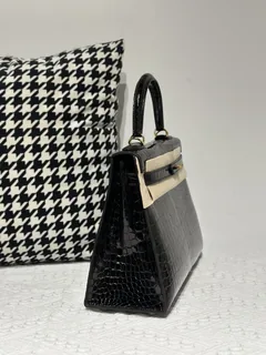 Crocodile Leather Black 28cm Glossy Gold Hardware Top Handle Bag WCB011 image 5