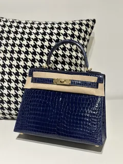 Crocodile Leather Aqua Blue 28cm Glossy Gold Hardware Top Handle Bag WCB013 image 1