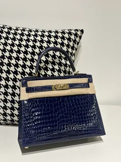 Crocodile Leather Aqua Blue 28cm Glossy Gold Hardware Top Handle Bag WCB013 image 2