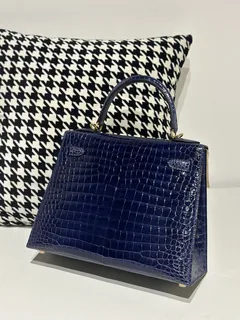 Crocodile Leather Aqua Blue 28cm Glossy Gold Hardware Top Handle Bag WCB013 image 3