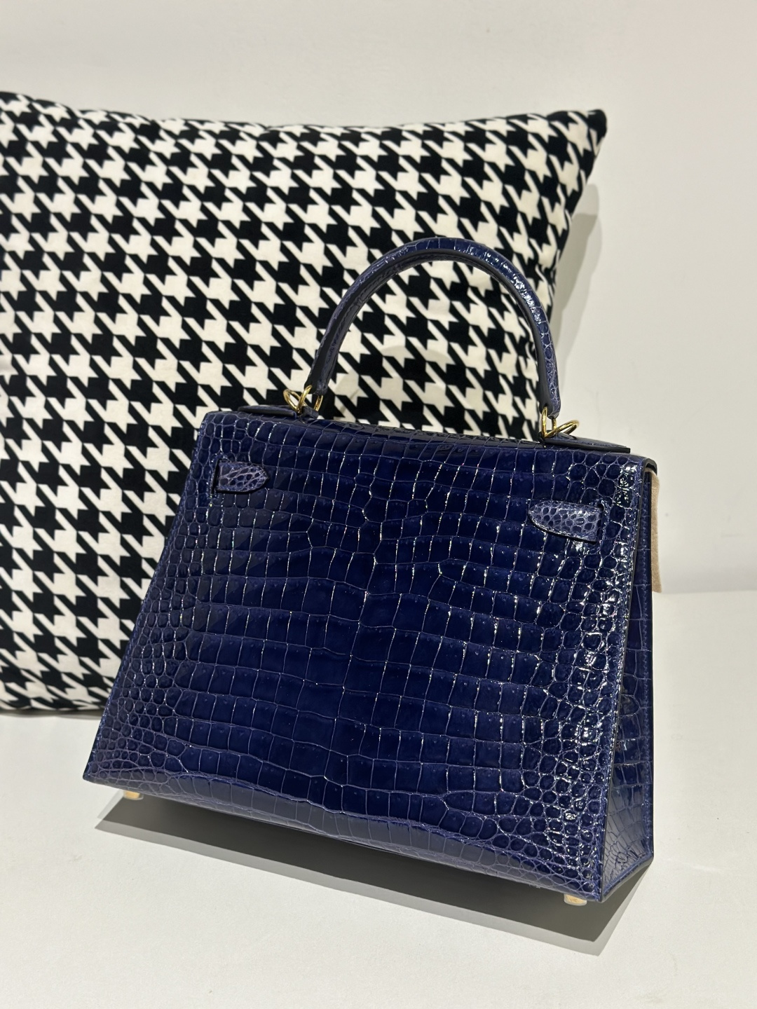 Crocodile Leather Aqua Blue 28cm Glossy Gold Hardware Top Handle Bag WCB013 photo 3