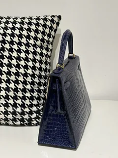 Crocodile Leather Aqua Blue 28cm Glossy Gold Hardware Top Handle Bag WCB013 image 4