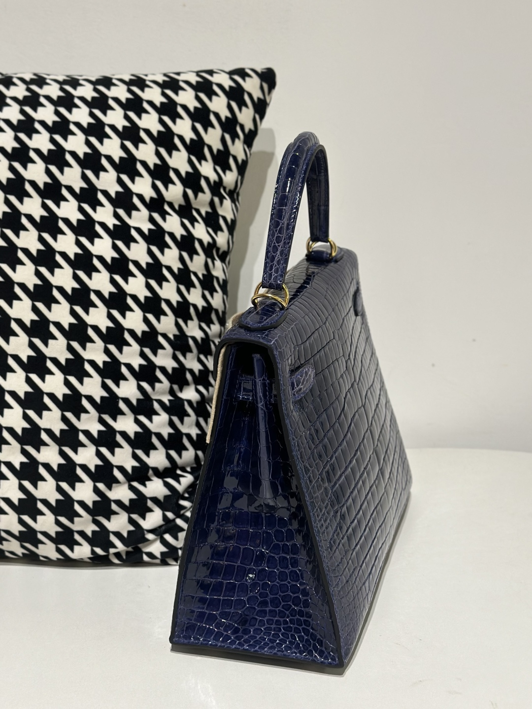 Crocodile Leather Aqua Blue 28cm Glossy Gold Hardware Top Handle Bag WCB013 photo 4