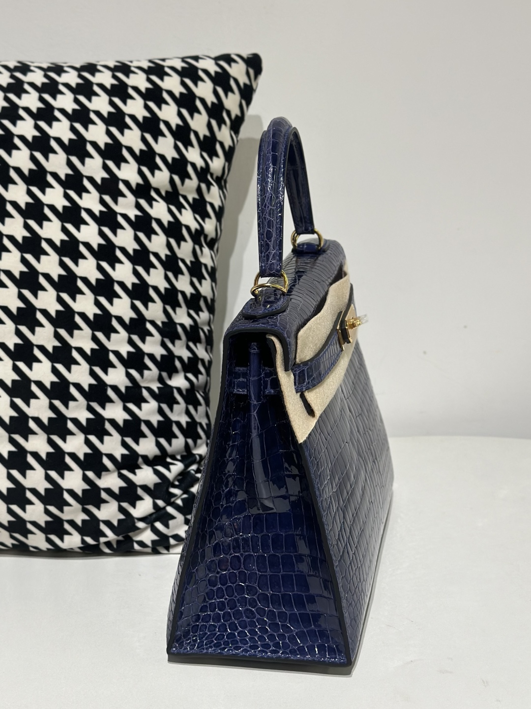 Crocodile Leather Aqua Blue 28cm Glossy Gold Hardware Top Handle Bag WCB013 photo 5