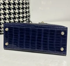Crocodile Leather Aqua Blue 28cm Glossy Gold Hardware Top Handle Bag WCB013 image 6