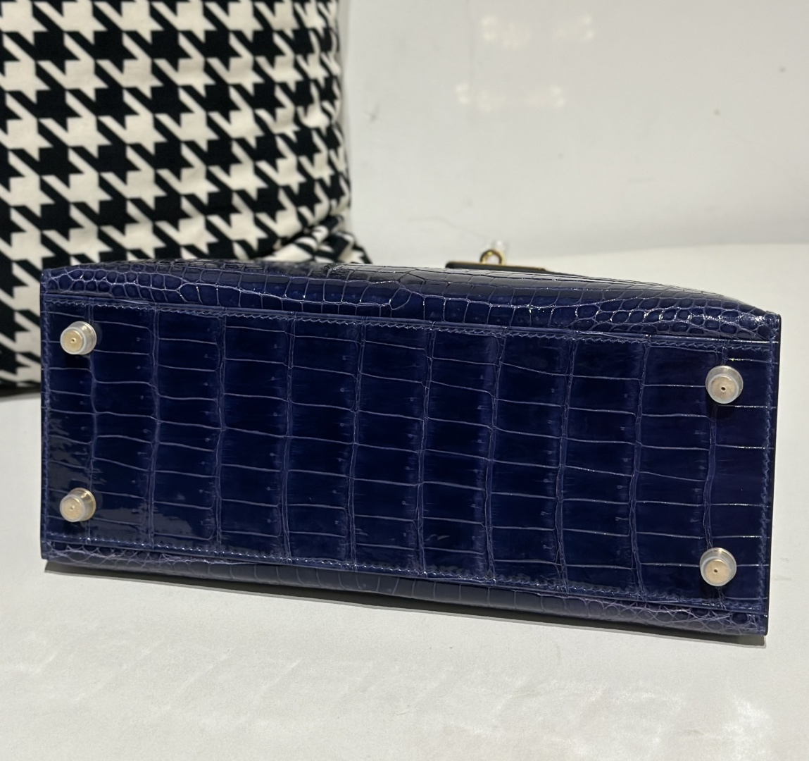 Crocodile Leather Aqua Blue 28cm Glossy Gold Hardware Top Handle Bag WCB013 photo 6
