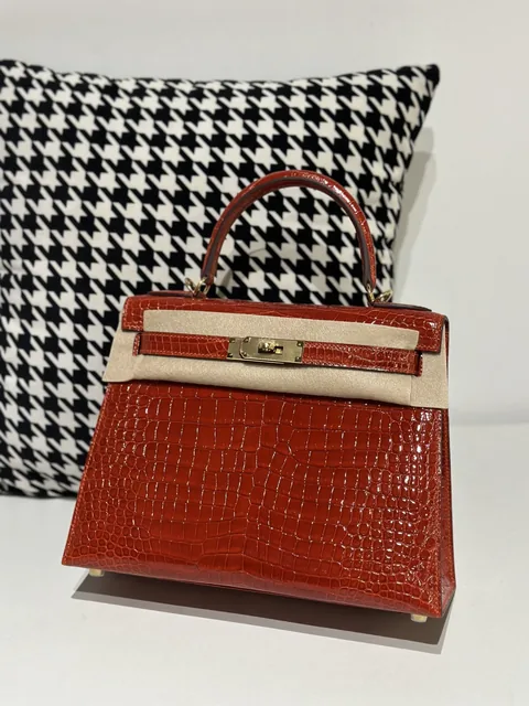 Crocodile Leather Salmon Pink 28cm Glossy Gold Hardware Top Handle Bag WCB014