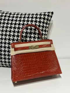 Crocodile Leather Salmon Pink 28cm Glossy Gold Hardware Top Handle Bag WCB014 image 2