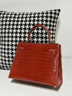 Crocodile Leather Salmon Pink 28cm Glossy Gold Hardware Top Handle Bag WCB014 image 3