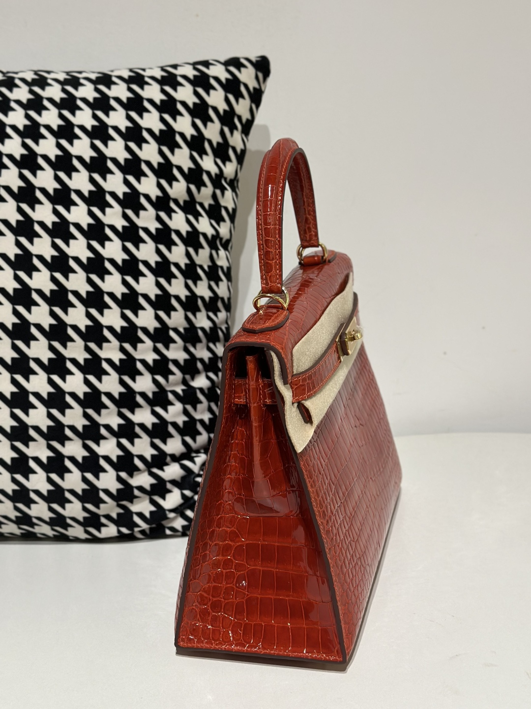 Crocodile Leather Salmon Pink 28cm Glossy Gold Hardware Top Handle Bag WCB014 image 5