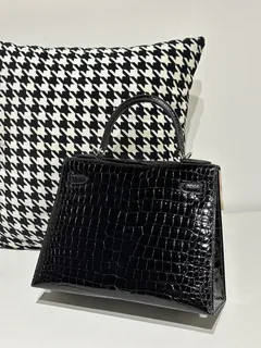 Crocodile Leather Ebony 28cm Glossy Silver Hardware Top Handle Bag WCB015 image 3