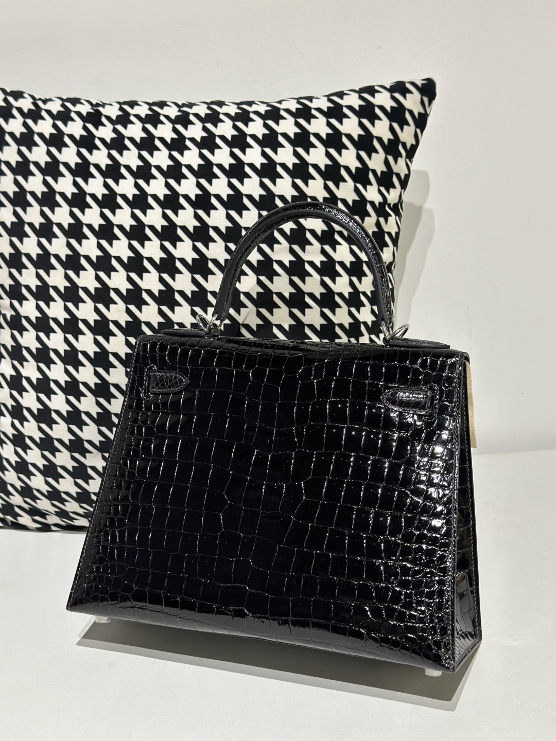 Crocodile Leather Ebony 28cm Glossy Silver Hardware Top Handle Bag WCB015 photo 3