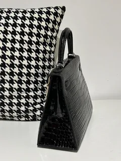 Crocodile Leather Ebony 28cm Glossy Silver Hardware Top Handle Bag WCB015 image 4