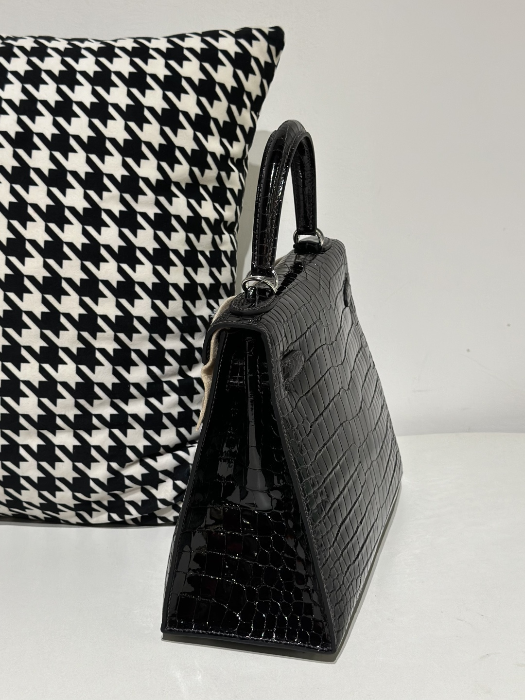 Crocodile Leather Ebony 28cm Glossy Silver Hardware Top Handle Bag WCB015 photo 4