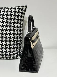Crocodile Leather Ebony 28cm Glossy Silver Hardware Top Handle Bag WCB015 image 5