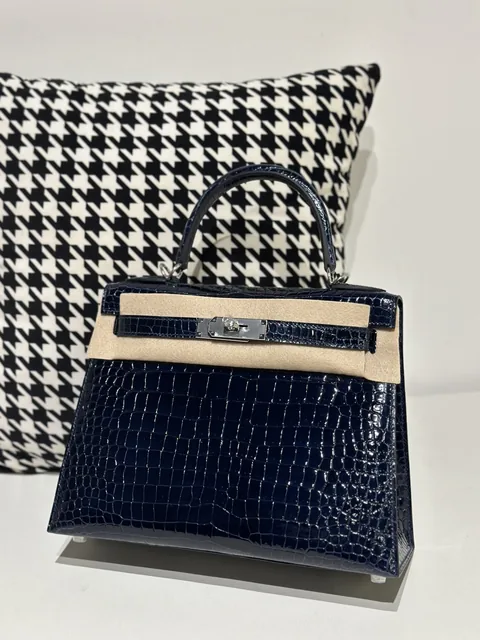 Crocodile Leather Deep Sea Blue 28cm Glossy Silver Hardware Top Handle Bag WCB016