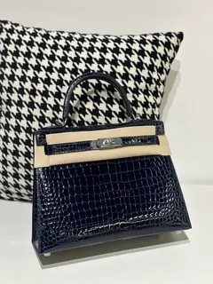 Crocodile Leather Deep Sea Blue 28cm Glossy Silver Hardware Top Handle Bag WCB016 image 2