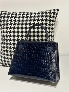 Crocodile Leather Deep Sea Blue 28cm Glossy Silver Hardware Top Handle Bag WCB016 image 3