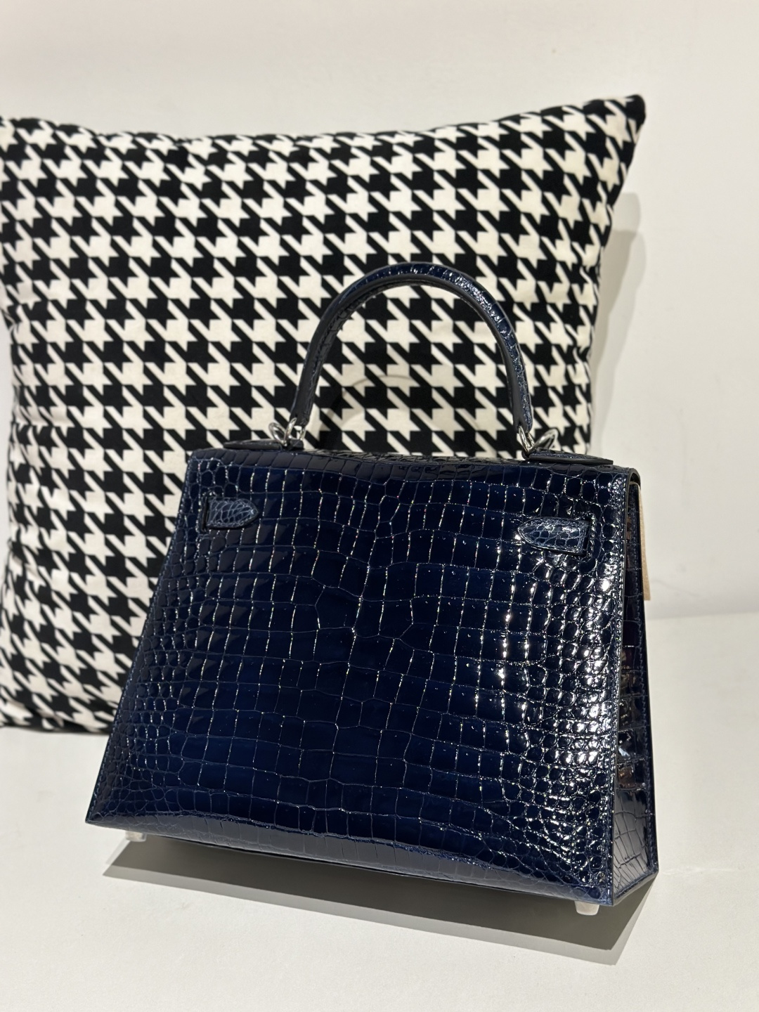 Crocodile Leather Deep Sea Blue 28cm Glossy Silver Hardware Top Handle Bag WCB016 photo 3