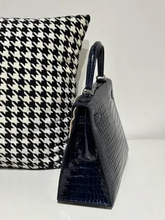 Crocodile Leather Deep Sea Blue 28cm Glossy Silver Hardware Top Handle Bag WCB016 image 4