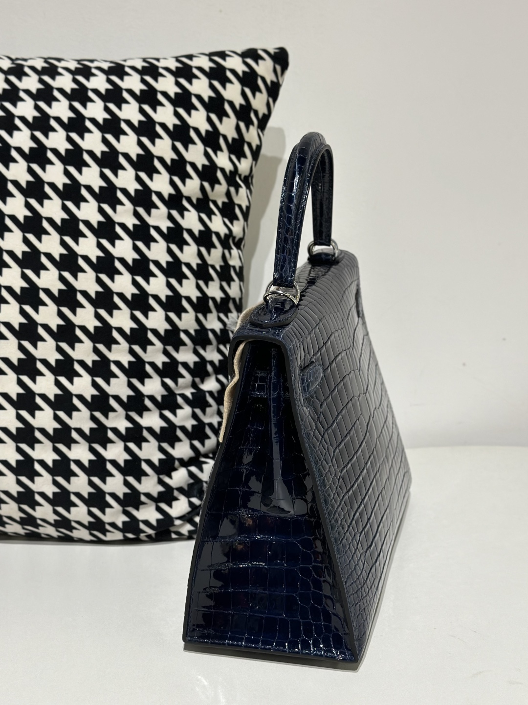Crocodile Leather Deep Sea Blue 28cm Glossy Silver Hardware Top Handle Bag WCB016 photo 4