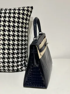 Crocodile Leather Deep Sea Blue 28cm Glossy Silver Hardware Top Handle Bag WCB016 image 5