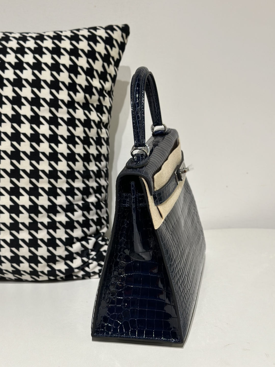Crocodile Leather Deep Sea Blue 28cm Glossy Silver Hardware Top Handle Bag WCB016 photo 5