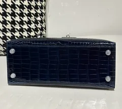 Crocodile Leather Deep Sea Blue 28cm Glossy Silver Hardware Top Handle Bag WCB016 image 6