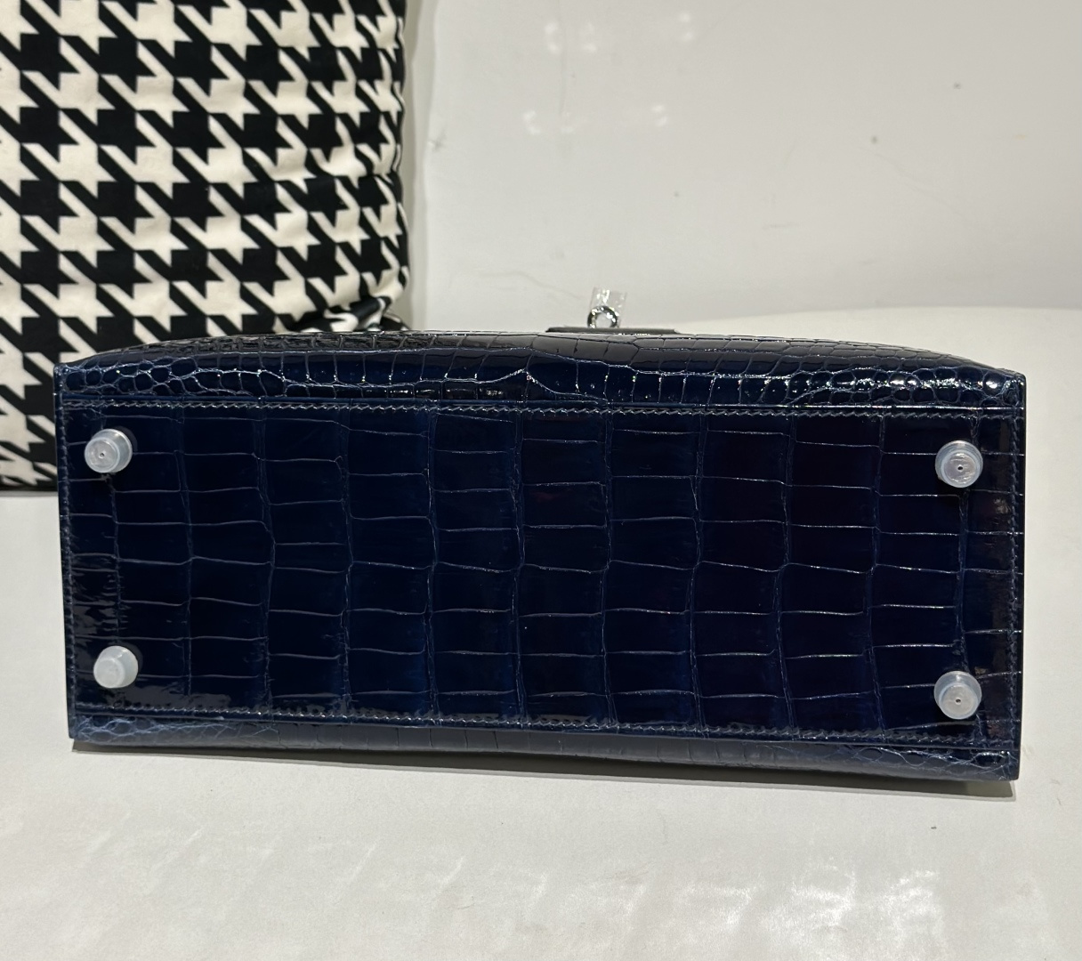 Crocodile Leather Deep Sea Blue 28cm Glossy Silver Hardware Top Handle Bag WCB016 photo 6
