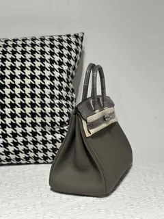 Crocodile Leather Gray 25cm Glossy Mixed Leather Silver Hardware Top Handle Tote Bag WCB018 image 5