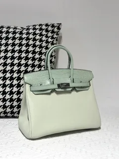 Crocodile Leather Mint Green 25cm Matte Mixed Leather Silver Hardware Top Handle Tote Bag WCB019 image 2