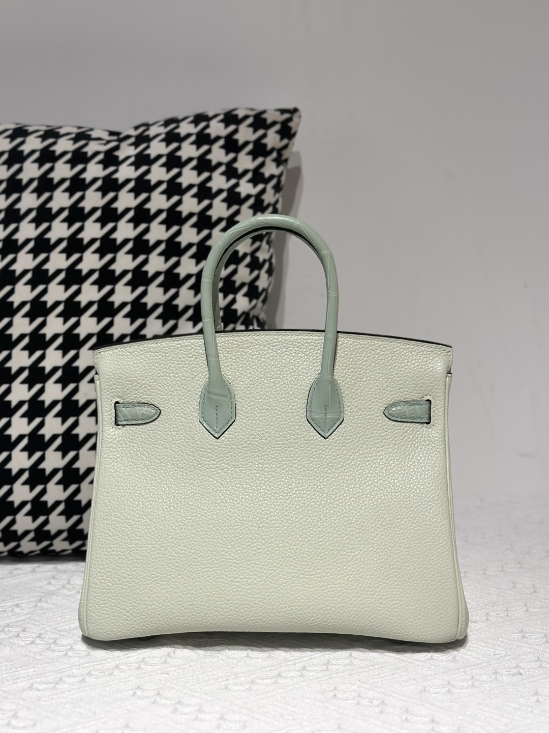 Crocodile Leather Mint Green 25cm Matte Mixed Leather Silver Hardware Top Handle Tote Bag WCB019 photo 3