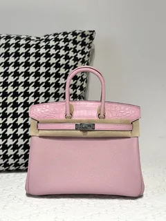 Crocodile Leather Sakura Pink 25cm Matte Silver Hardware Top Handle Tote Bag WCB020 image 1