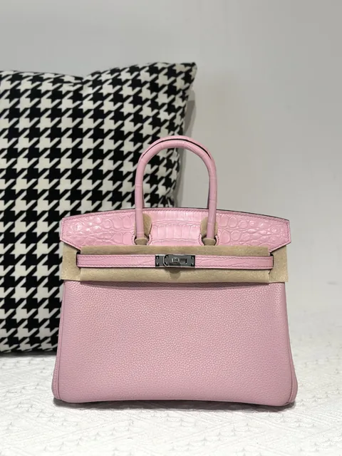 Crocodile Leather Sakura Pink 25cm Matte Silver Hardware Top Handle Tote Bag WCB020
