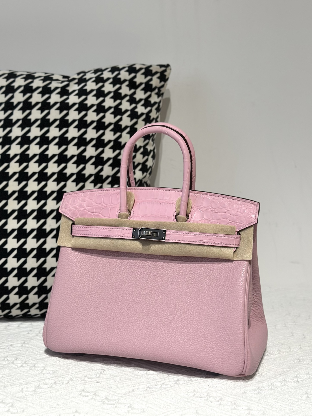 Crocodile Leather Sakura Pink 25cm Matte Silver Hardware Top Handle Tote Bag WCB020 photo 2