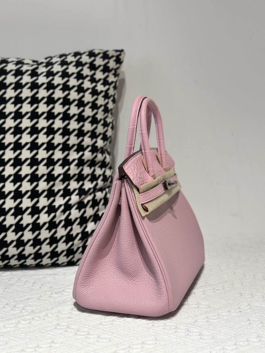 Crocodile Leather Sakura Pink 25cm Matte Silver Hardware Top Handle Tote Bag WCB020 photo 5