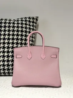 Crocodile Leather Sakura Pink 25cm Matte Mixed Leather Gold Hardware Top Handle Tote Bag WCB021 image 3
