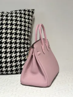 Crocodile Leather Sakura Pink 25cm Matte Mixed Leather Gold Hardware Top Handle Tote Bag WCB021 image 4