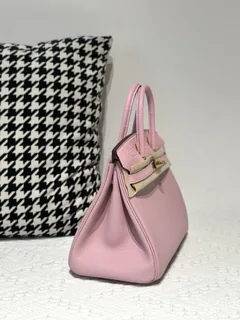 Crocodile Leather Sakura Pink 25cm Matte Mixed Leather Gold Hardware Top Handle Tote Bag WCB021 image 5