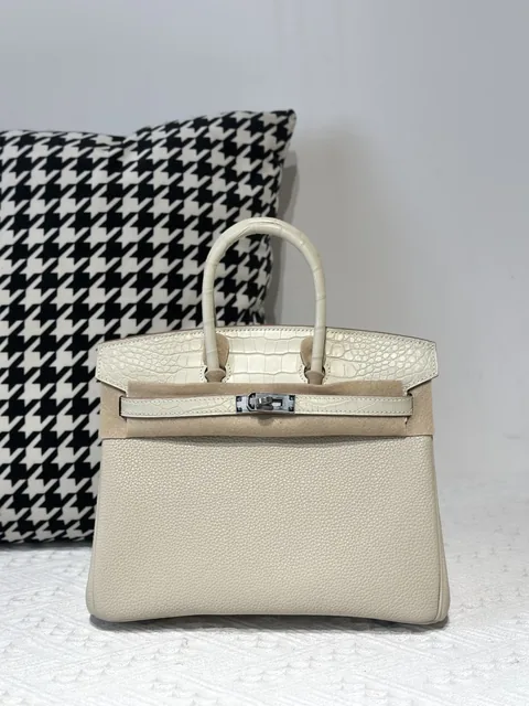 Crocodile Leather Glacier White 25cm Matte Silver Hardware Top Handle Tote Bag WCB022