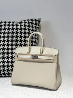 Crocodile Leather Glacier White 25cm Matte Silver Hardware Top Handle Tote Bag WCB022 image 2