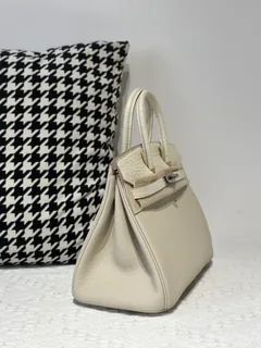 Crocodile Leather Glacier White 25cm Matte Silver Hardware Top Handle Tote Bag WCB022 image 5