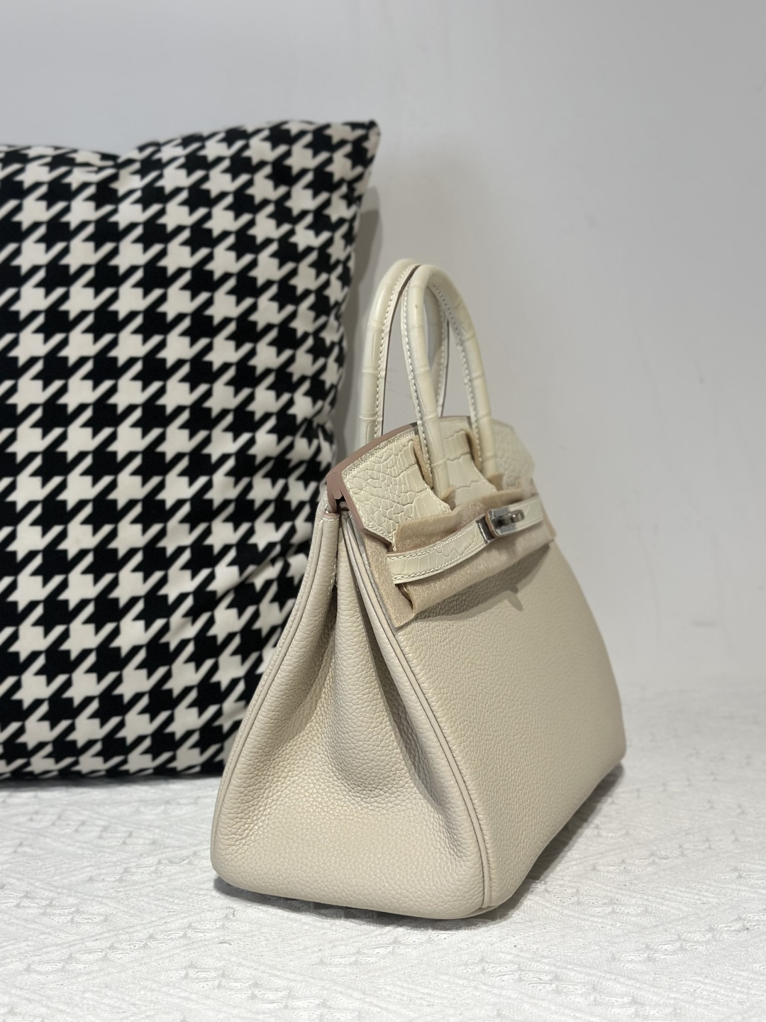 Crocodile Leather Glacier White 25cm Matte Silver Hardware Top Handle Tote Bag WCB022 photo 5