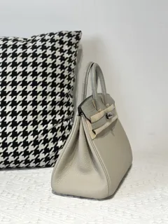 Crocodile Leather Pearl Gray 25cm Matte Mixed Leather Silver Hardware Top Handle Tote Bag WCB023 image 5