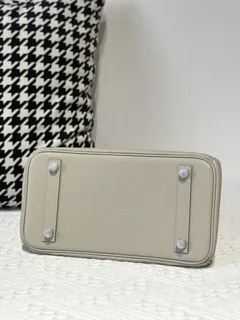Crocodile Leather Pearl Gray 25cm Matte Mixed Leather Silver Hardware Top Handle Tote Bag WCB023 image 6