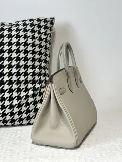 Crocodile Leather Pearl Gray 25cm Matte Mixed Leather Gold Hardware Top Handle Tote Bag WCB024 image 4