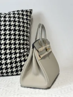 Crocodile Leather Pearl Gray 25cm Matte Mixed Leather Gold Hardware Top Handle Tote Bag WCB024 image 5