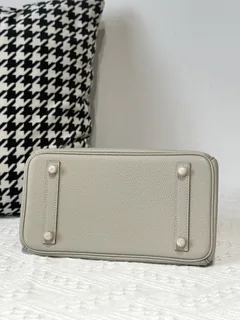Crocodile Leather Pearl Gray 25cm Matte Mixed Leather Gold Hardware Top Handle Tote Bag WCB024 image 6
