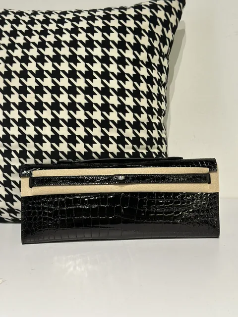 Crocodile Leather Black 31cm Glossy Silver Hardware Top Handle Bag WCB026